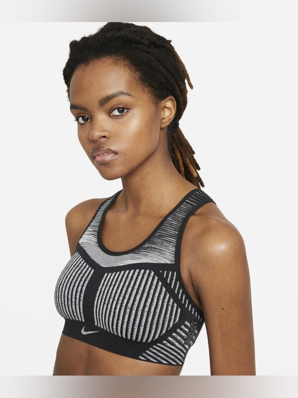Nike Women's Striped Black and Gray Sports Bra Sz small